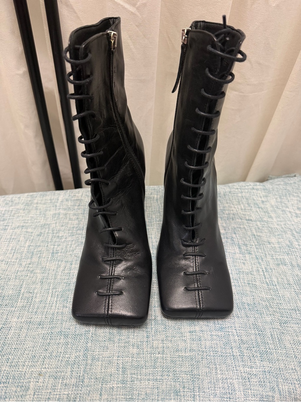 ASOS Black Lace-Up Square-Toe Ankle Boots UK5/US7